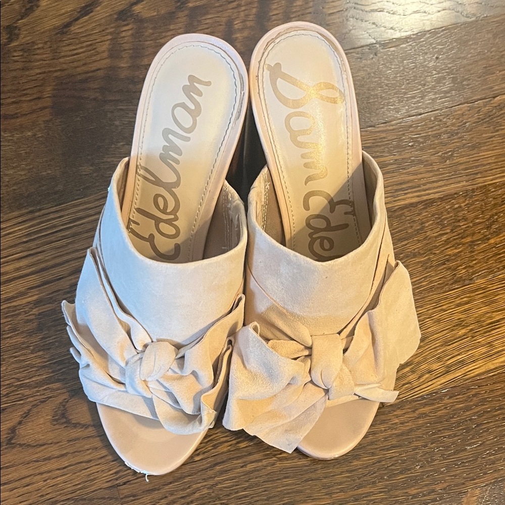 Sam Edelman Women's Cream Mules with Bow Detail